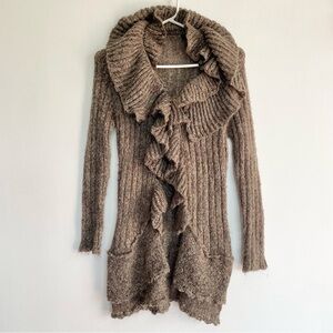 Y2K Lapis Cardigan Ruffle Collar Brown Knit Sweater Vintage Womens y2k Size P S